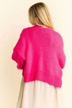 Floral Applique Open Front Drop Shoulder Cardigan in Bright Pink