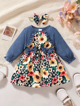 Floral Baby Dress with Denim Jacket and Bow Headband Floral