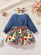 Floral Baby Dress with Denim Jacket and Bow Headband