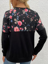 Floral Black Long Sleeve Round Neck Shirt for Women Woman T Shirts