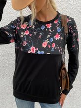 Floral Black Long Sleeve Round Neck Shirt for Women Woman T Shirts
