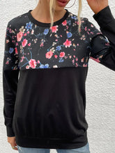 Floral Black Long Sleeve Round Neck Shirt for Women Woman T Shirts