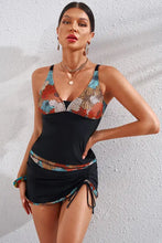 Floral Black Tankini Swimsuit Dress with Moderate Stretch Skirt Set Woman Swim sets