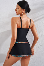 Floral Black Tankini Swimsuit Dress with Moderate Stretch Skirt Set