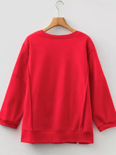 A vibrant red floral bow patched exposed seam patchwork baggy sweatshirt with long sleeves machine wash cold