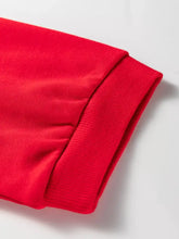 Bright red soft cotton sleeve with ribbed cuff on floral bow patched exposed seam patchwork slit baggy sweatshirt wash cold