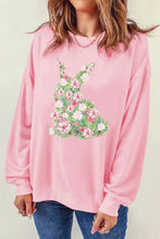 Pink floral bunny round neck long sleeve sweatshirt for women