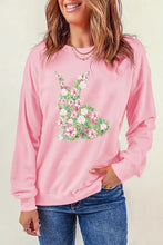 Pink floral bunny round neck long sleeve sweatshirt for women