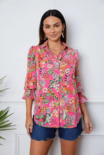 Floral Button Up Flounce Sleeve Shirt Woman Blouses