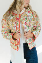 Floral Button Up Long Sleeve Winter Coat Orange-Red Woman Outerwear
