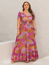Floral Buttoned Maxi Dress in Viscose with Slit