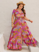 Floral Buttoned Maxi Dress in Viscose with Slit