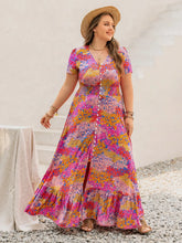 Floral Buttoned Maxi Dress in Viscose with Slit Fuchsia Pink