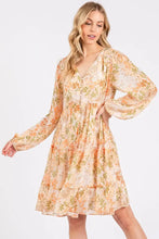 Floral Chiffon Babydoll Long Sleeve Mini Dress Casual Dresses