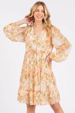 Floral Chiffon Babydoll Long Sleeve Mini Dress Casual Dresses