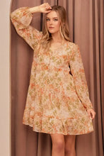 Floral Chiffon Babydoll Long Sleeve Mini Dress Casual Dresses
