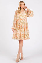 Floral Chiffon Babydoll Long Sleeve Mini Dress Casual Dresses