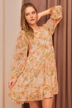 Floral Chiffon Babydoll Long Sleeve Mini Dress ORANGE MULTI