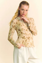 Floral Chiffon Blouse with Long Sleeves in Light Beige CREAM LATTE