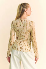Floral Chiffon Blouse with Long Sleeves in Light Beige
