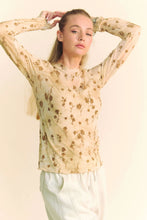 Floral Chiffon Blouse with Long Sleeves in Light Beige