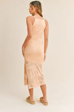 Floral Design Knit Slit Midi Dress in Peach Woman Sweater Dresses