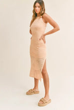 Floral Design Knit Slit Midi Dress in Peach Woman Sweater Dresses