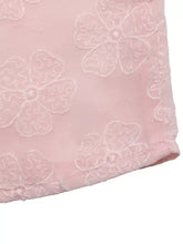 Floral embroidered pearl trim blouse in delicate pink fabric with intricate floral embroidery detailing