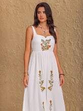Floral embroidered sleeveless maxi dress with spaghetti straps