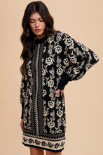 Floral Jacquard Round Neck Sweater Dress in Black and Cream