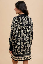 Floral Jacquard Round Neck Sweater Dress in Black and Cream