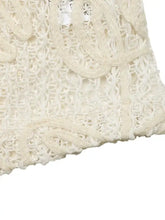 Delicate off-white floral lace tie-front shirt with intricate crochet lace patterns and a soft textured appearance