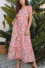 Floral Lace Tied Strap Square Neck Dress with Pockets Floral Woman Casual Dress