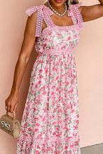 Floral Lace Tied Strap Square Neck Dress with Pockets Woman Casual Dress