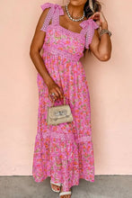 Floral Lace Wide Strap Square Neck Maxi Dress Fuchsia Pink Woman Maxi Dress