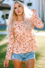 Floral Long Sleeve Shirt with Round Neck for Women Tangerine Woman T Shirts
