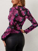 Floral Mesh Long Sleeve Bodysuit for Women