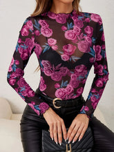 Floral Mesh Long Sleeve Bodysuit for Women