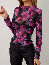 Floral Mesh Long Sleeve Bodysuit for Women