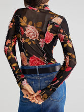 Floral Mesh Long Sleeve Top for Women