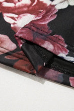 Floral mesh long sleeve top with black satin pants and faux leather shorts