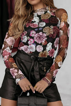Floral Mesh Long Sleeve Top with Black Satin Pants and Faux Leather Shorts