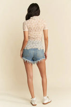 Floral Mesh Mock Neck Short Sleeve Top for Women Woman T Shirts