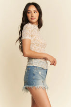 Floral Mesh Mock Neck Short Sleeve Top for Women