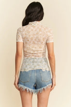 Floral Mesh Mock Neck Short Sleeve Top for Women