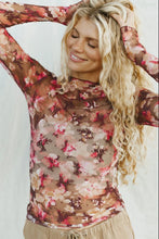 Floral Mesh Sheer Long Sleeve Top for Women