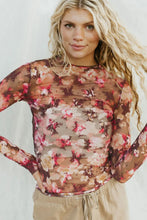Floral Mesh Sheer Long Sleeve Top for Women