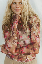 Floral Mesh Sheer Long Sleeve Top for Women