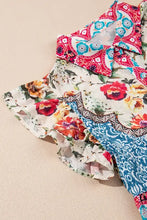 Floral Mixed Pattern Ruffle Flutter Sleeve Buttoned Dress Casual Dresses