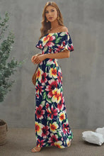 Floral off-shoulder ruffle maxi dress with long flounce sleeves